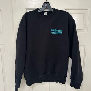 Sporty & Rich Black Crewneck Sweatshirt with Aqua Logo